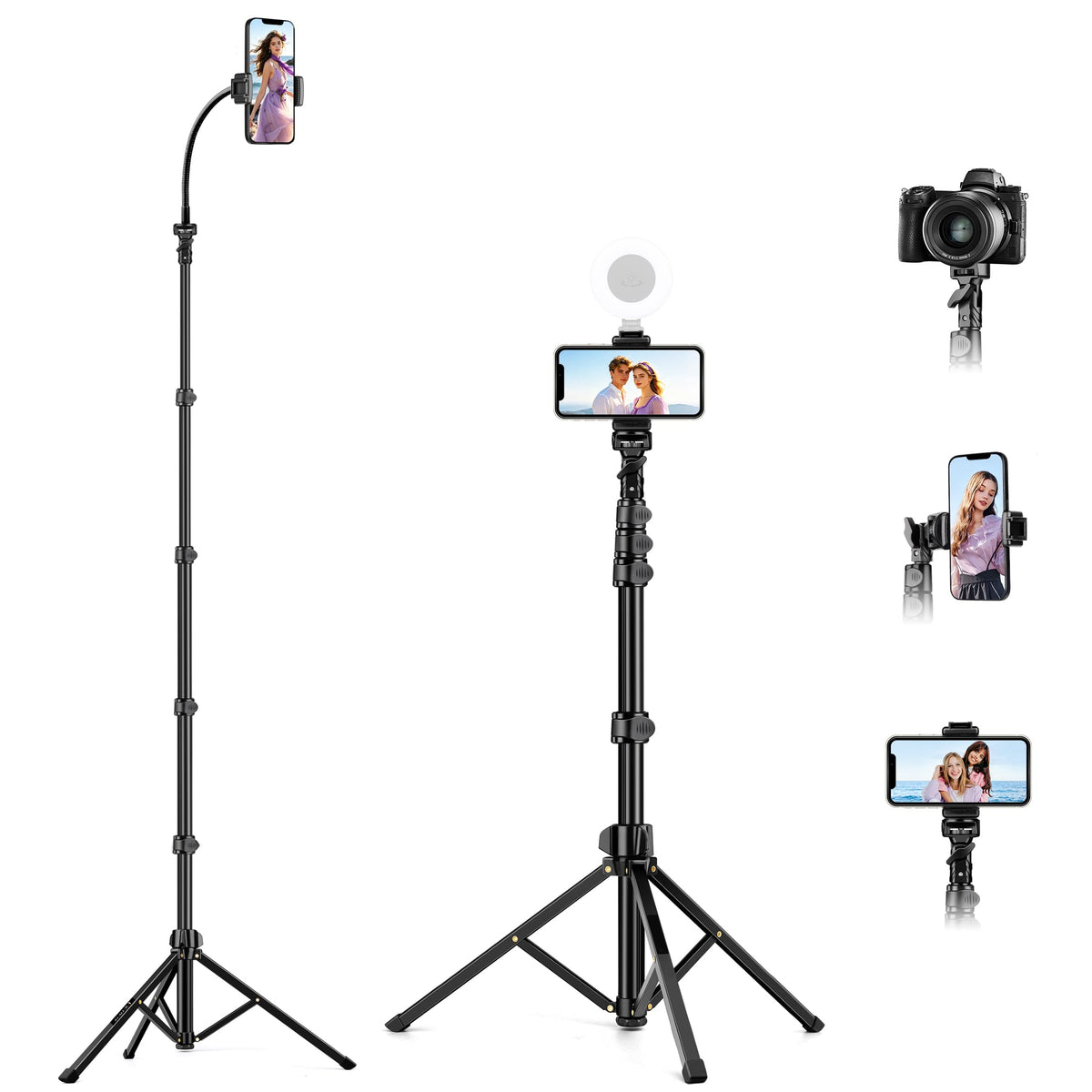 Phone Tripod, 86" Tall Tripod for iPhone with Flexible Gooseneck & Remote