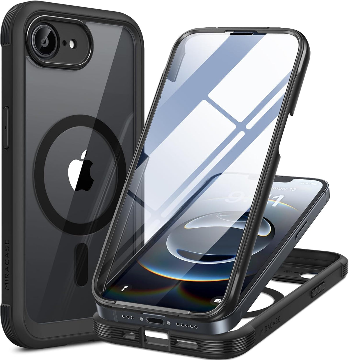 Miracase Magnetic for iPhone 15 Pro Max Case 6.7'' [Compatible with Magsafe] Full-Body Drop Proof Bumper Phone Case for iPhone 15 Pro Max with Built-in 9H Tempered Glass Screen Protector,Black