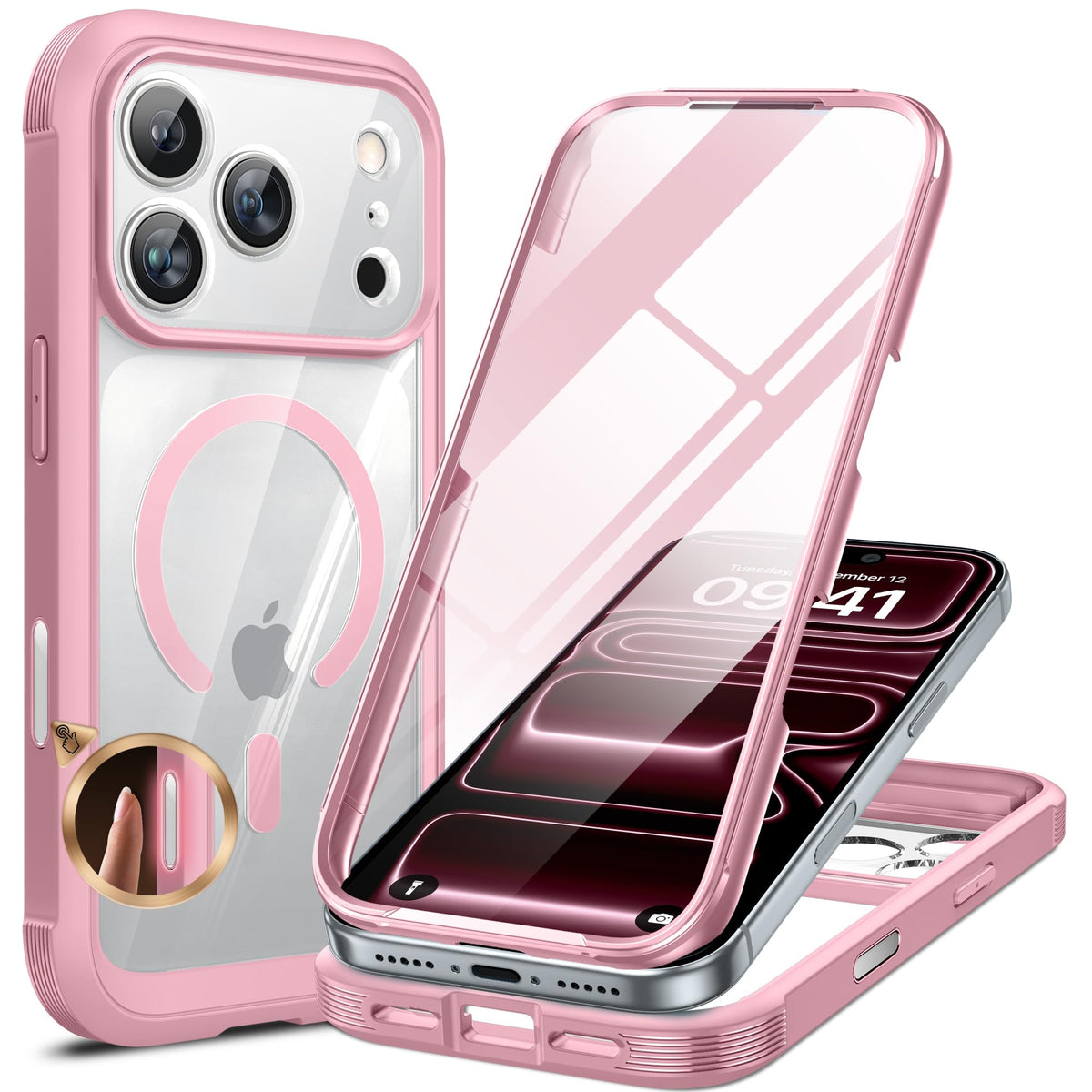 Miracase Magnetic for iPhone 15 Pro Max Case 6.7'' [Compatible with Magsafe] Full-Body Drop Proof Bumper Phone Case for iPhone 15 Pro Max with Built-in 9H Tempered Glass Screen Protector,Black