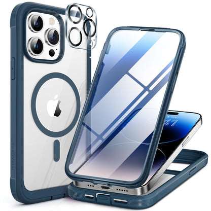Miracase Magnetic for iPhone 15 Pro Max Case 6.7'' [Compatible with Magsafe] Full-Body Drop Proof Bumper Phone Case for iPhone 15 Pro Max with Built-in 9H Tempered Glass Screen Protector,Black