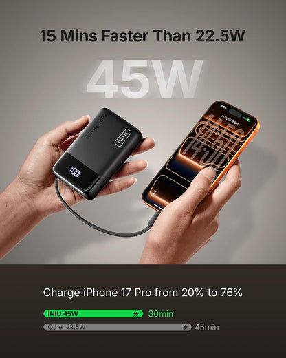 INIU Portable Charger, Smaller 45W Fast Charging Power Bank, 20000mAh Black
