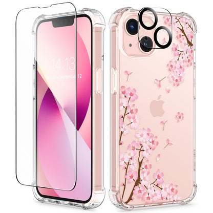 GVIEWIN for iPhone 14 Case Floral, Screen Protector & Camera Lens Protector