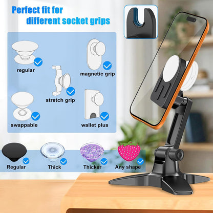 Desk Phone Stand for Popsocket, Adjustable Desk Phone Holder Compatible with Popsocket Mount, Heavy Duty Grip/Socket Phone Stand for Desk for Home/Office, Suitable for all mobile phones with Popsocket