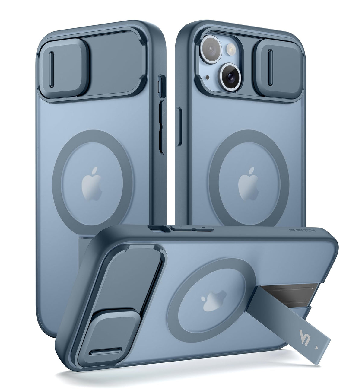 SURITCH for iPhone 15 Case, Compatible with MagSafe, Built-in Kickstand & Camera Cover & Translucent Back, Shockproof Rugged Protective Phone Cover 6.1 Inch, Black