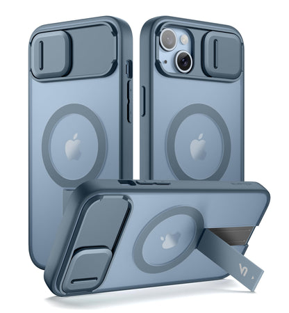 SURITCH for iPhone 15 Case, Compatible with MagSafe, Built-in Kickstand & Camera Cover & Translucent Back, Shockproof Rugged Protective Phone Cover 6.1 Inch, Black