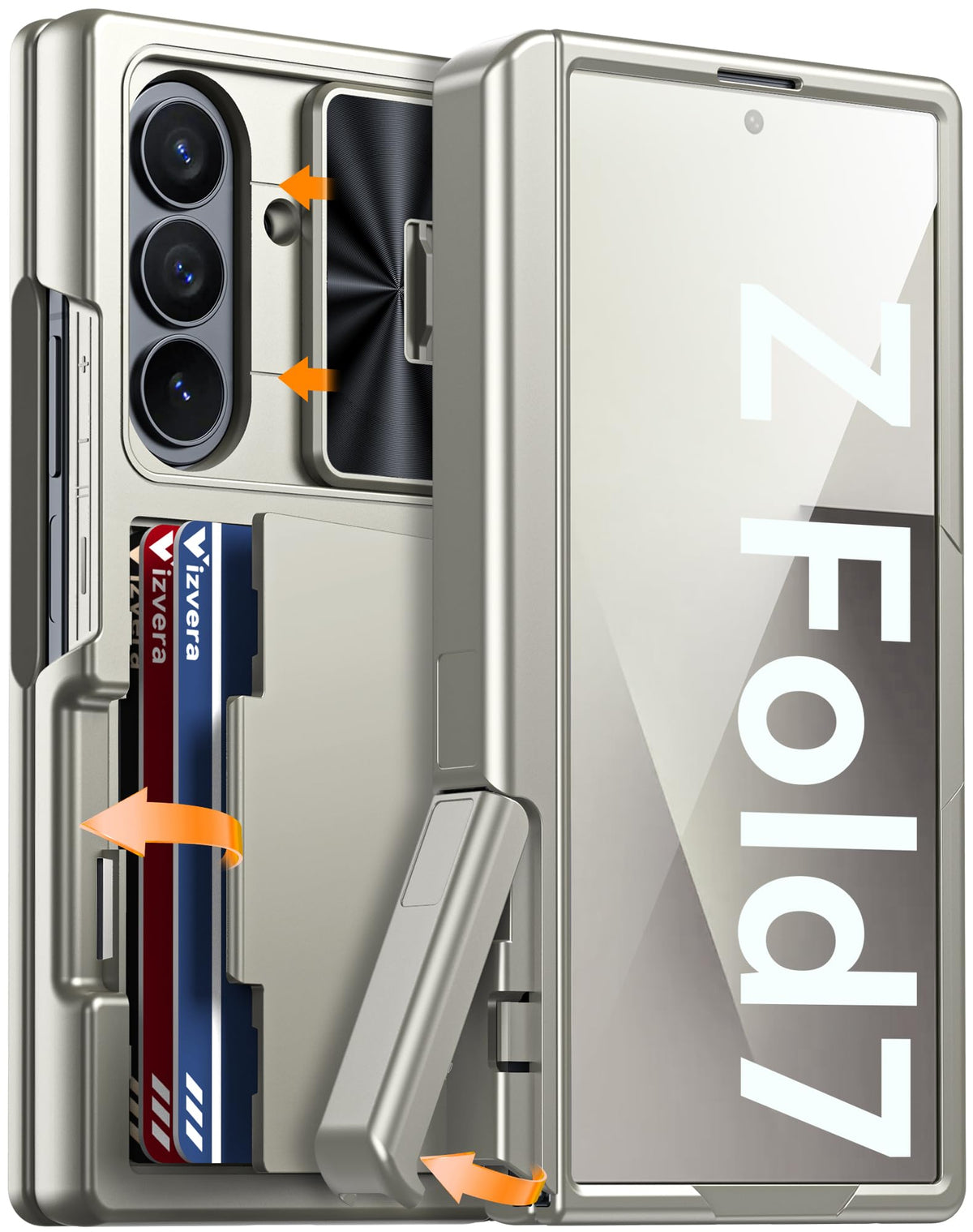 Vizvera for Samsung Galaxy Z Fold 7 Case RFID Wallet with Cards Holder [Hinge Cover] [Camera Cover] Shockproof Silicone Protective Phone Case for Z Fold 7 2025-Black