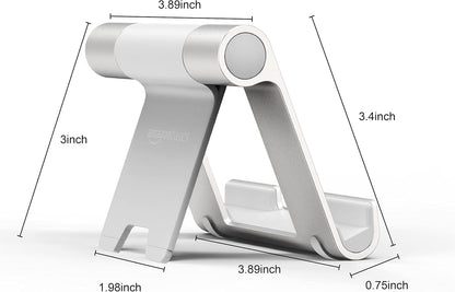 Amazon Basics Multi-Angle Portable Foldable Stand for Tablets, E-Readers and Phones, Non-Slip Desktop Holder for iPads, iPhones, Kindles, Hands-Free Viewing - Silver