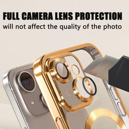 Misscase for iPhone 14 Magnetic Glitter Case Compatible with MagSafe,Full Protection Slim Shockproof Anti-Scratch Case with Camera Lens Protector Logo View Dust-Proof Net for Women Gold