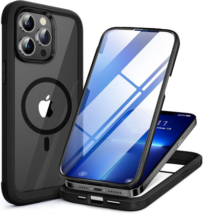 Miracase Magnetic for iPhone 15 Pro Max Case 6.7'' [Compatible with Magsafe] Full-Body Drop Proof Bumper Phone Case for iPhone 15 Pro Max with Built-in 9H Tempered Glass Screen Protector,Black