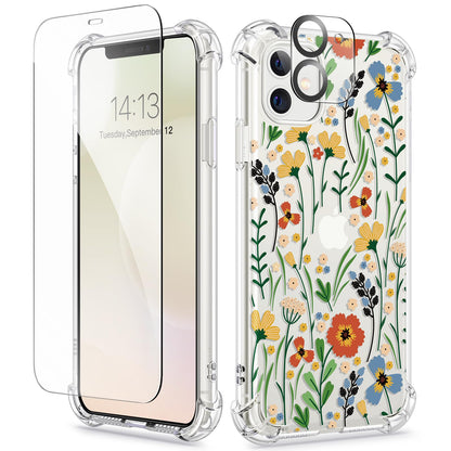 GVIEWIN for iPhone 14 Case Floral, Screen Protector & Camera Lens Protector
