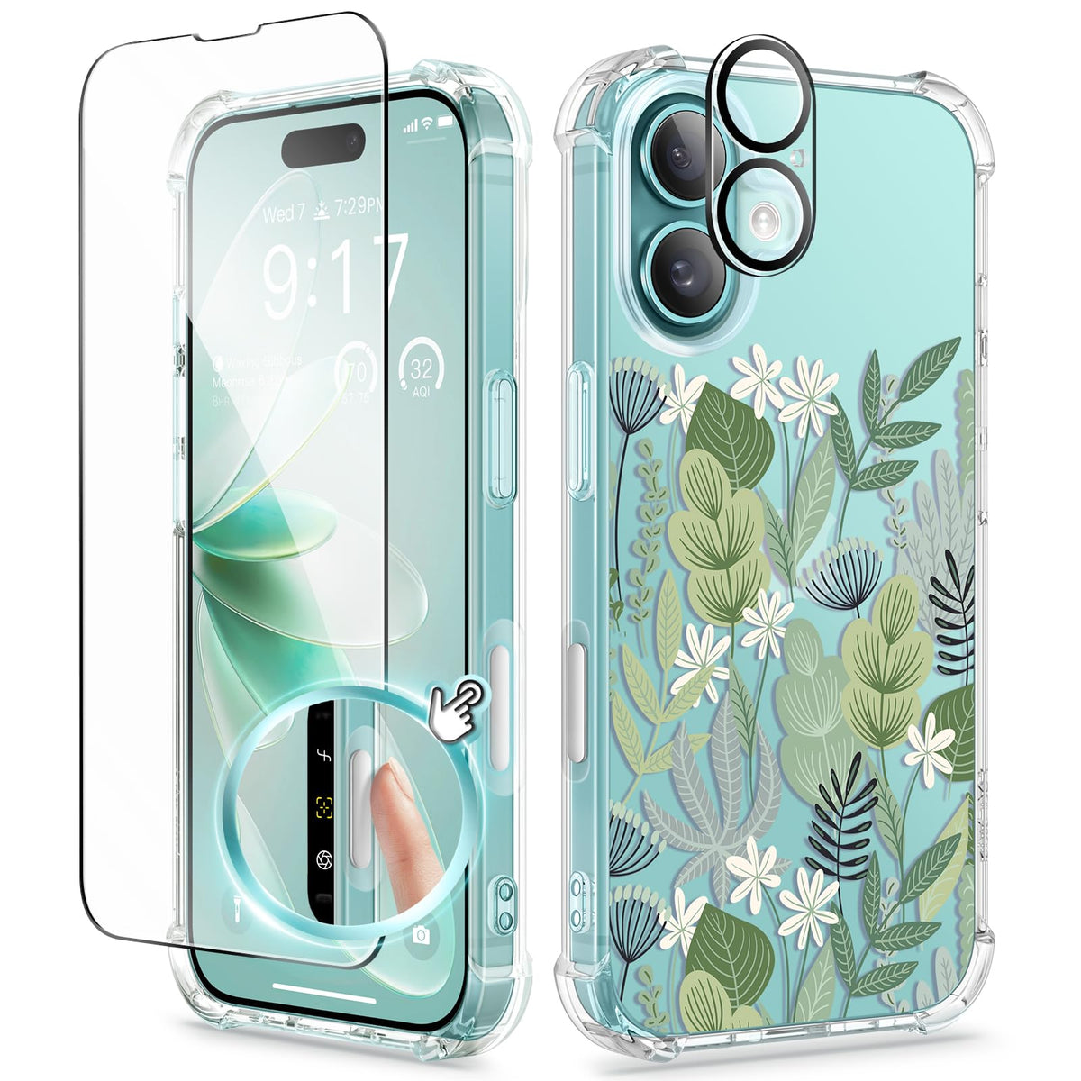 GVIEWIN for iPhone 14 Case Floral, Screen Protector & Camera Lens Protector