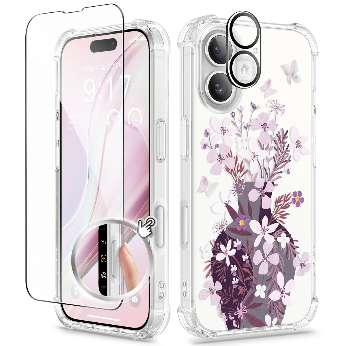 GVIEWIN for iPhone 14 Case Floral, Screen Protector & Camera Lens Protector