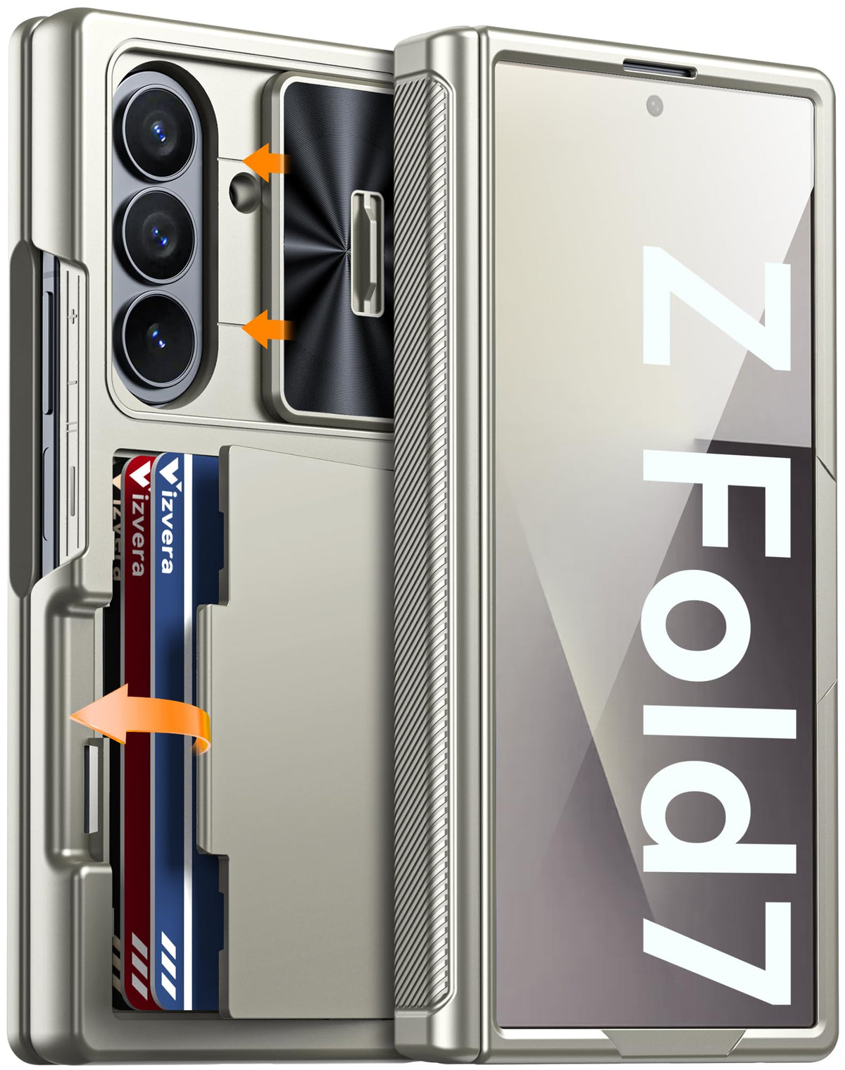 Vizvera for Samsung Galaxy Z Fold 7 Case RFID Wallet with Cards Holder [Hinge Cover] [Camera Cover] Shockproof Silicone Protective Phone Case for Z Fold 7 2025-Black