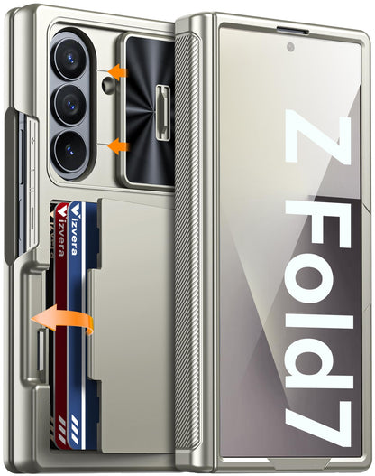 Vizvera for Samsung Galaxy Z Fold 7 Case RFID Wallet with Cards Holder [Hinge Cover] [Camera Cover] Shockproof Silicone Protective Phone Case for Z Fold 7 2025-Black