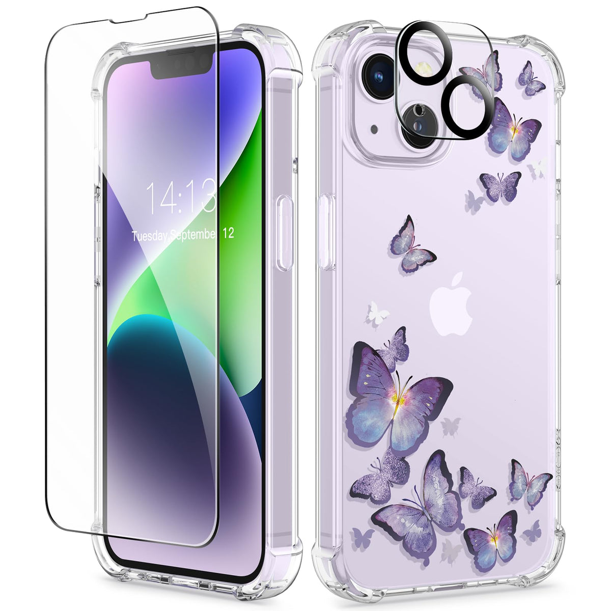 GVIEWIN for iPhone 14 Case Floral, Screen Protector & Camera Lens Protector