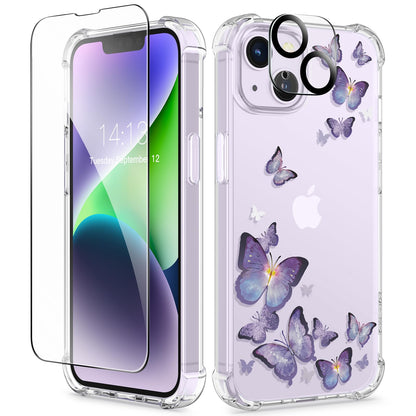 GVIEWIN for iPhone 14 Case Floral, Screen Protector & Camera Lens Protector