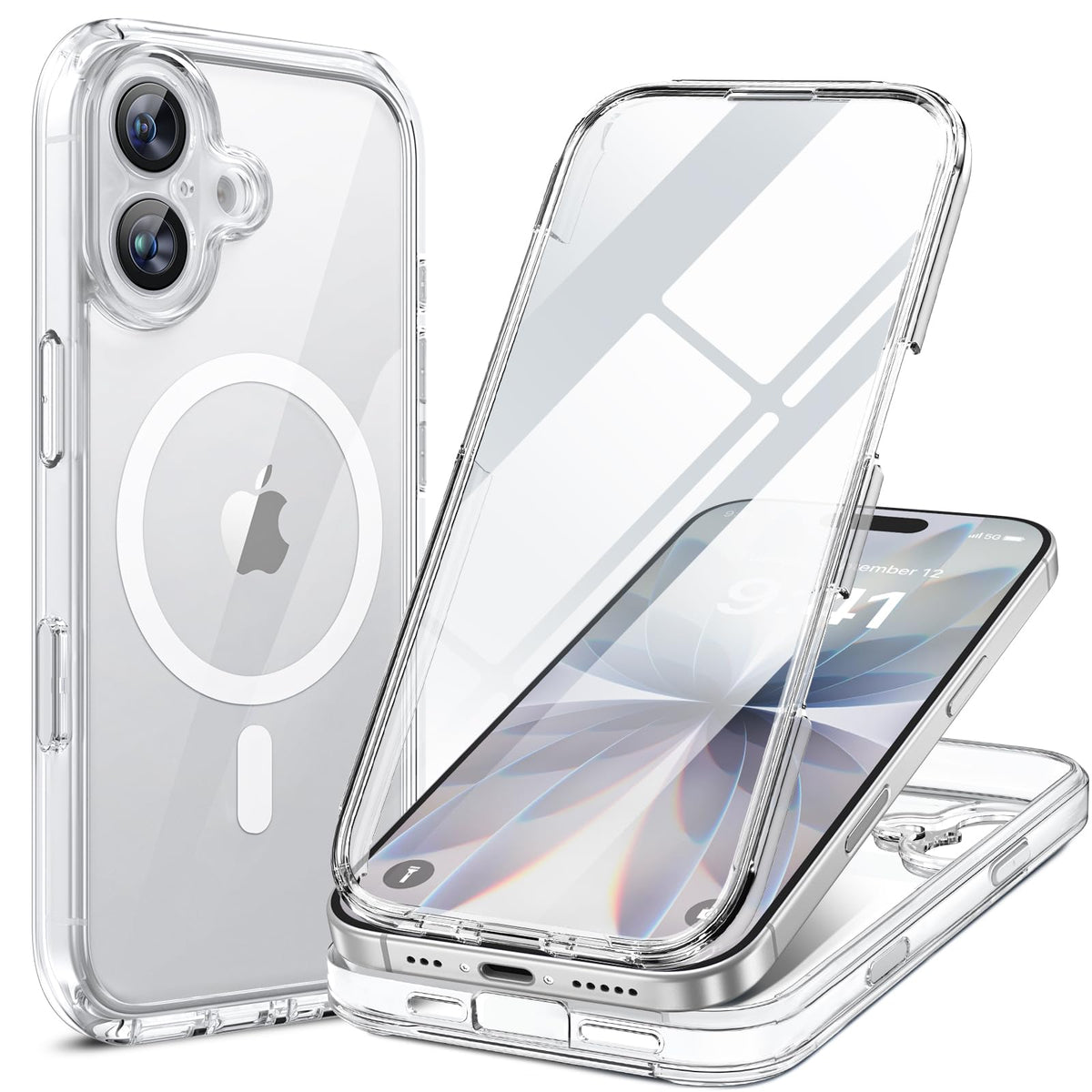 Miracase Magnetic for iPhone 15 Pro Max Case 6.7'' [Compatible with Magsafe] Full-Body Drop Proof Bumper Phone Case for iPhone 15 Pro Max with Built-in 9H Tempered Glass Screen Protector,Black