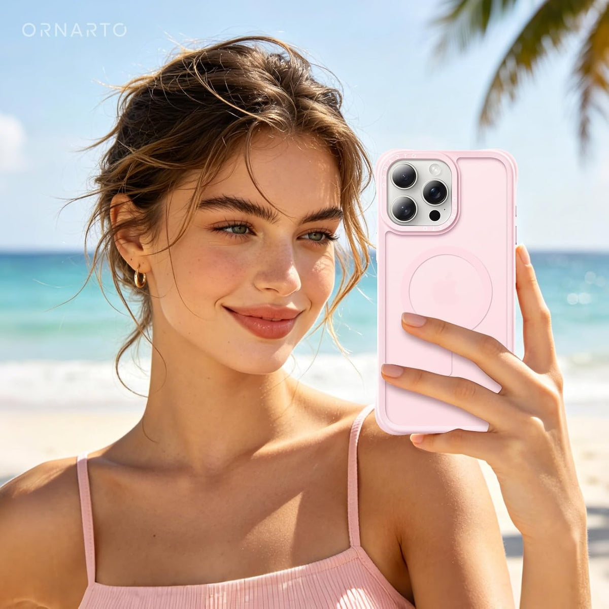 ORNARTO Magnetic for iPhone 15 Pro Max Case, Translucent Matte, Chalk Pink