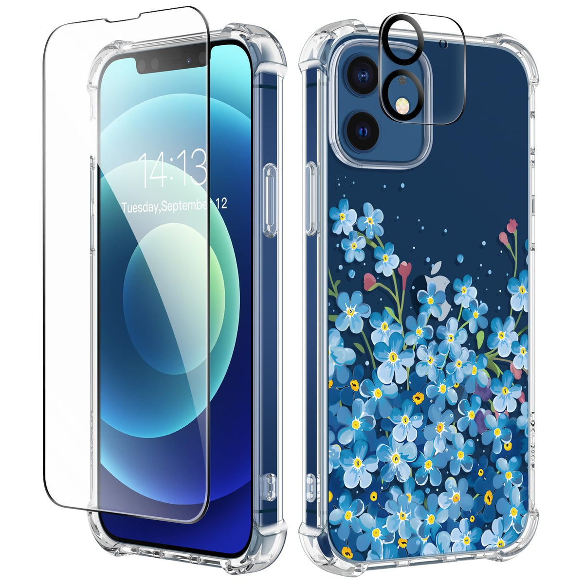 GVIEWIN for iPhone 14 Case Floral, Screen Protector & Camera Lens Protector