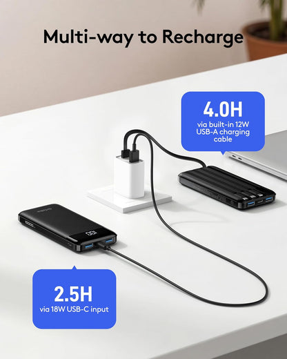 Orfeika Fast Charging Portable Charger Power Bank with Built-in 4 Cables