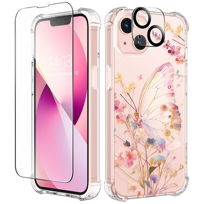 GVIEWIN for iPhone 14 Case Floral, Screen Protector & Camera Lens Protector