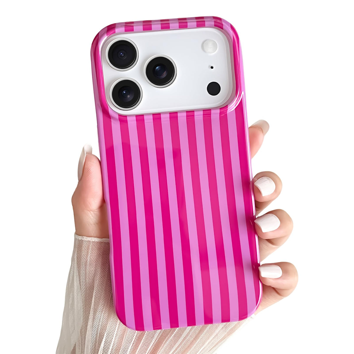 Yeddabox for iPhone 16 Pro Case Cute Striped Phone Case Soft TPU Slim Shockproof Phone Cover for Women Girls, Pink and Yellow