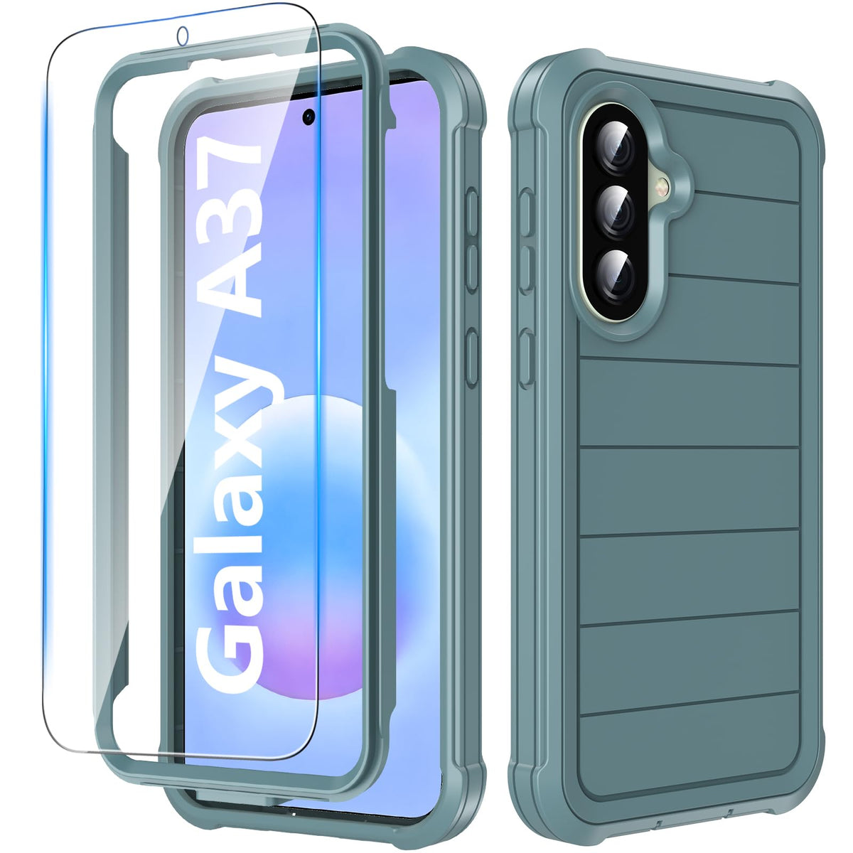 Hensinple for Samsung Galaxy A37 5G Phone Case with Screen Protector, Heavy Duty Military Shockproof Full Body Durable TPU Protective Cover Case for Samsung A37 5G (Black)