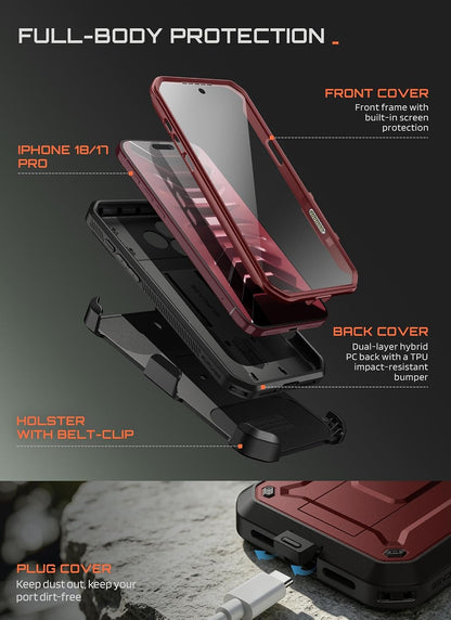 SUPCASE for iPhone 18 Pro Case / 17 Pro Case with Belt Clip, Burgundy