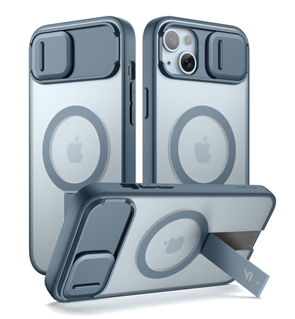 SURITCH for iPhone 15 Case, Compatible with MagSafe, Built-in Kickstand & Camera Cover & Translucent Back, Shockproof Rugged Protective Phone Cover 6.1 Inch, Black