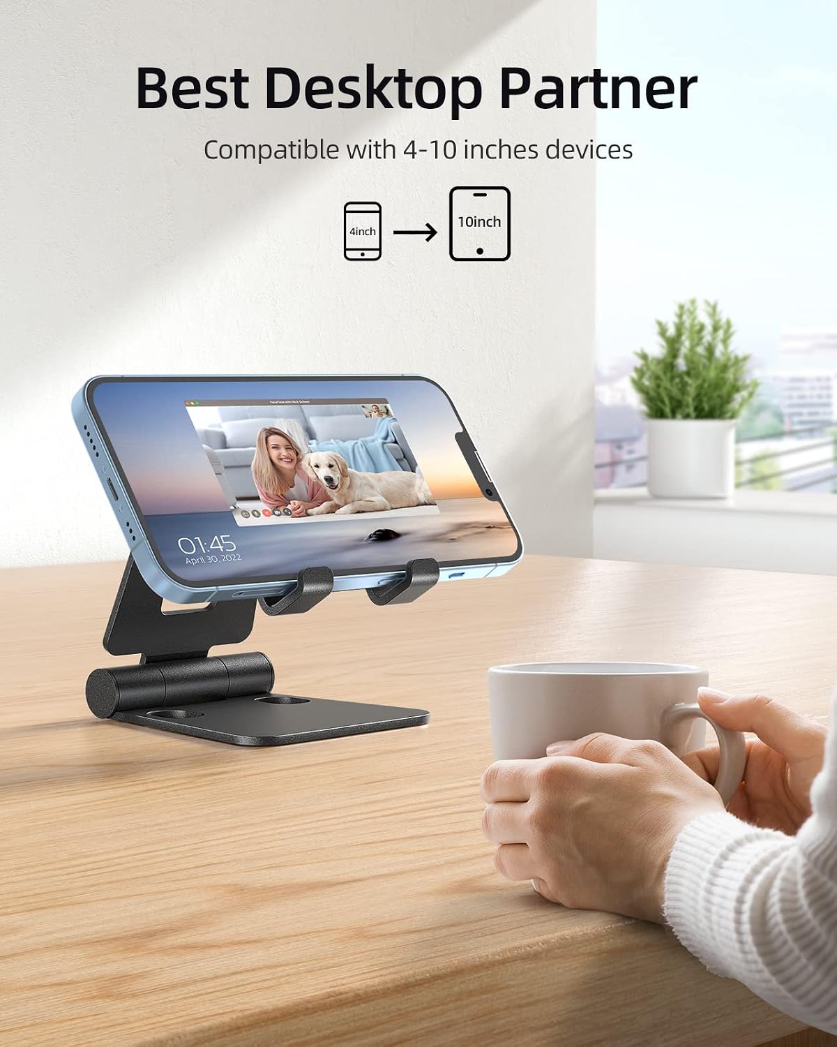 Nulaxy 2 Pack Aluminum Dual Folding Cell Phone Stand Desk, Black&Rose Gold