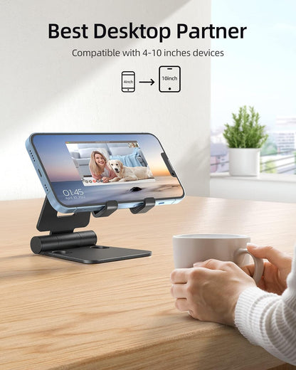 Nulaxy 2 Pack Aluminum Dual Folding Cell Phone Stand Desk, Black&Rose Gold