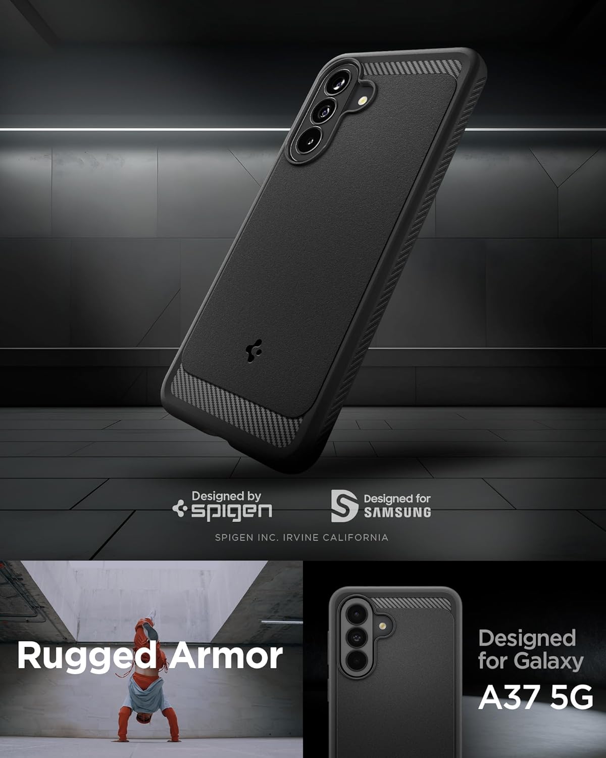 Spigen for Galaxy A37 5G Case, Rugged Armor [Military-Grade Protection] - Matte Black