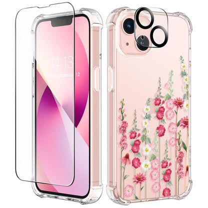 GVIEWIN for iPhone 14 Case Floral, Screen Protector & Camera Lens Protector