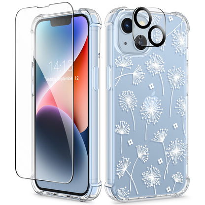 GVIEWIN for iPhone 14 Case Floral, Screen Protector & Camera Lens Protector