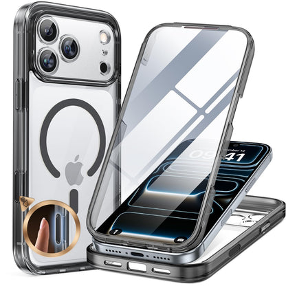 Miracase Magnetic for iPhone 15 Pro Max Case 6.7'' [Compatible with Magsafe] Full-Body Drop Proof Bumper Phone Case for iPhone 15 Pro Max with Built-in 9H Tempered Glass Screen Protector,Black