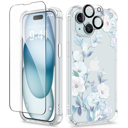 GVIEWIN for iPhone 14 Case Floral, Screen Protector & Camera Lens Protector