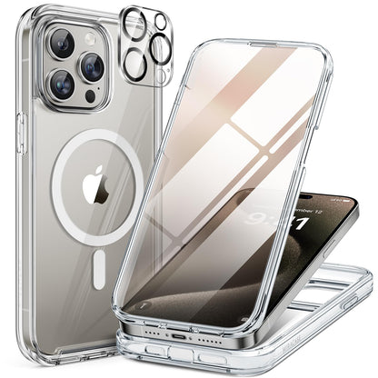 Miracase Magnetic for iPhone 15 Pro Max Case 6.7'' [Compatible with Magsafe] Full-Body Drop Proof Bumper Phone Case for iPhone 15 Pro Max with Built-in 9H Tempered Glass Screen Protector,Black