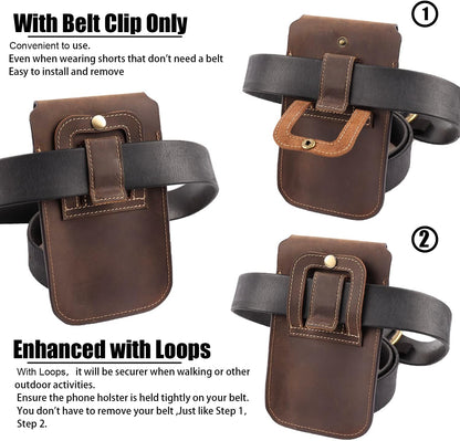 Topstache Leather Phone Holster for iPhone 17/16/15/14/13 Pro Max & Plus - Belt Clip Cell Phone Case for Galaxy S25/S24/S23 Ultra & Plus - Leather Belt Holder Pouch for Men, XL,Darkbrown
