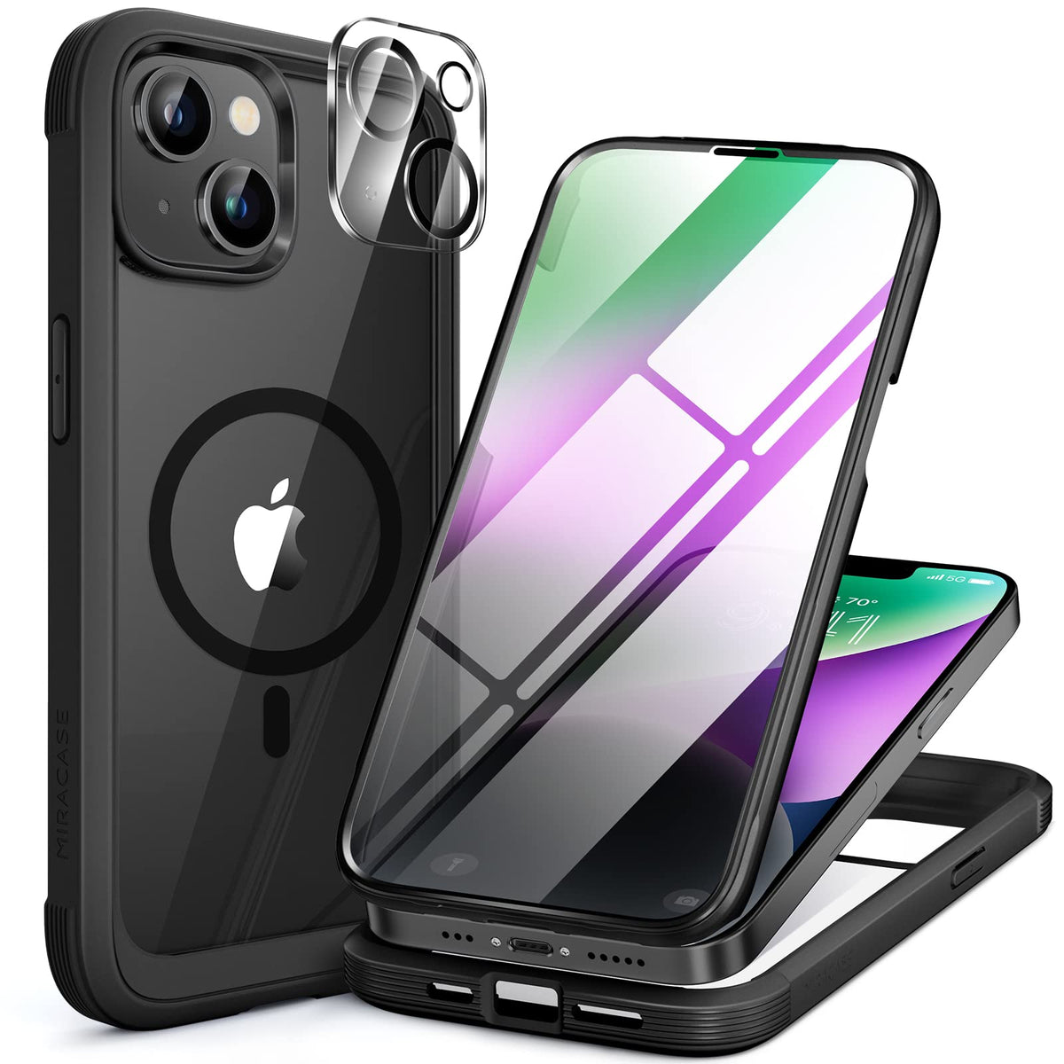 Miracase Magnetic for iPhone 15 Pro Max Case 6.7'' [Compatible with Magsafe] Full-Body Drop Proof Bumper Phone Case for iPhone 15 Pro Max with Built-in 9H Tempered Glass Screen Protector,Black