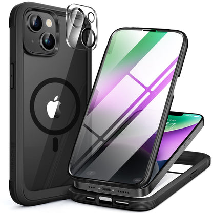 Miracase Magnetic for iPhone 15 Pro Max Case 6.7'' [Compatible with Magsafe] Full-Body Drop Proof Bumper Phone Case for iPhone 15 Pro Max with Built-in 9H Tempered Glass Screen Protector,Black