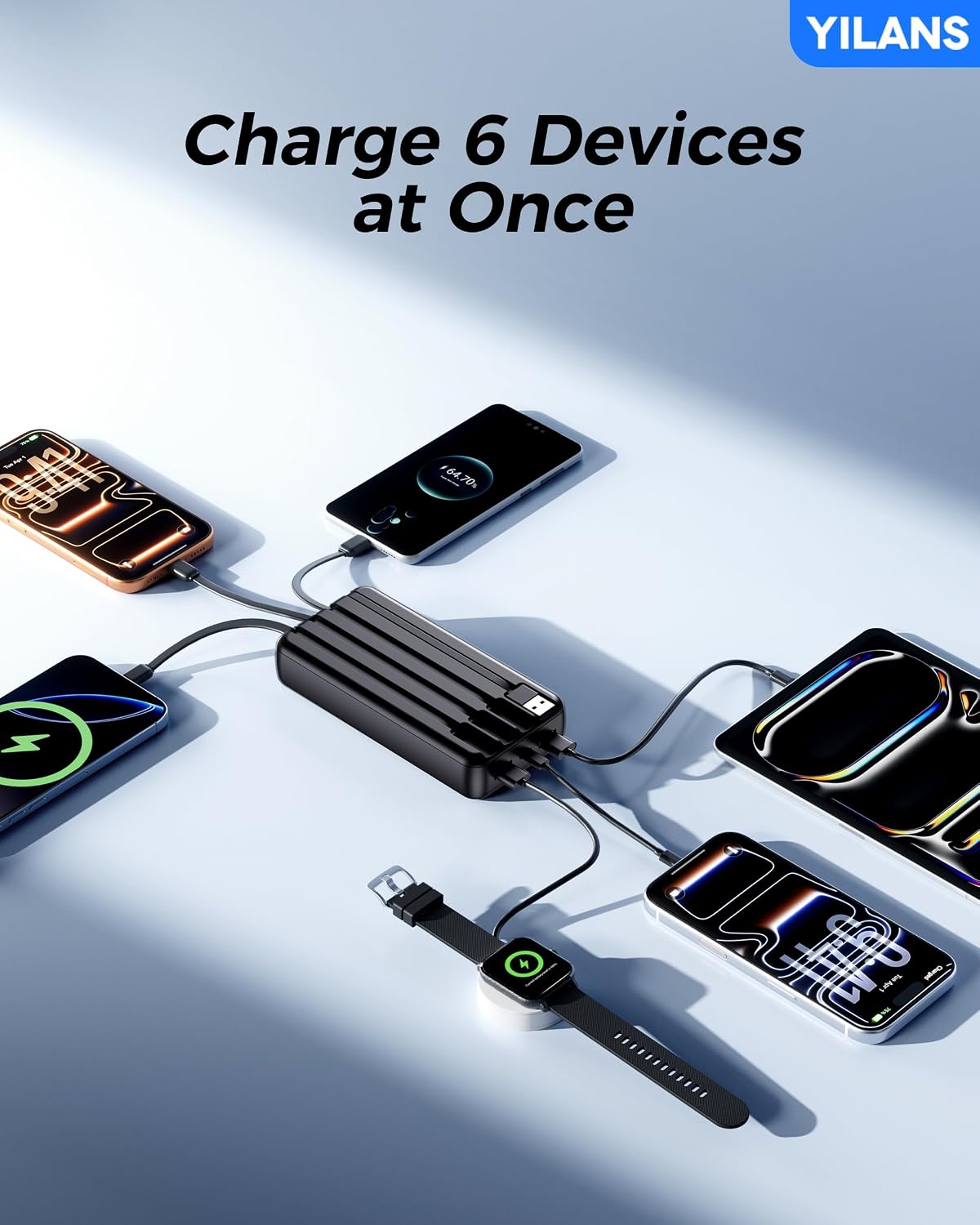 YILANS Portable Charger 50000mAh, 22.5W Power Bank with Built-in 4 Cables