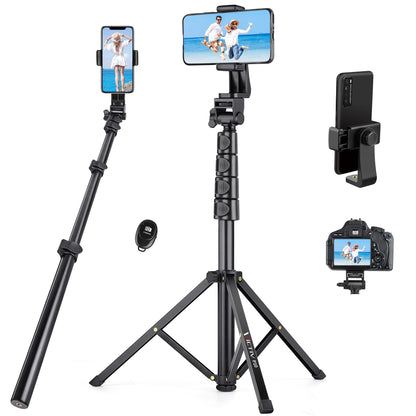 Phone Tripod, 86" Tall Tripod for iPhone with Flexible Gooseneck & Remote