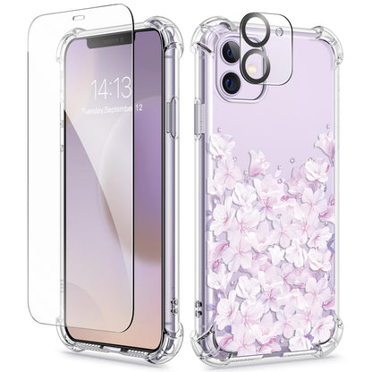 GVIEWIN for iPhone 14 Case Floral, Screen Protector & Camera Lens Protector