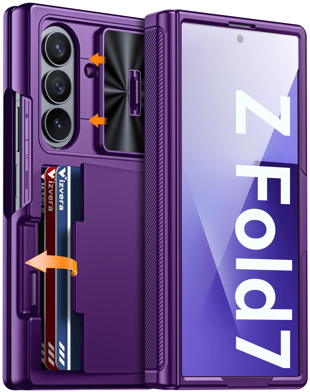 Vizvera for Samsung Galaxy Z Fold 7 Case RFID Wallet with Cards Holder [Hinge Cover] [Camera Cover] Shockproof Silicone Protective Phone Case for Z Fold 7 2025-Black