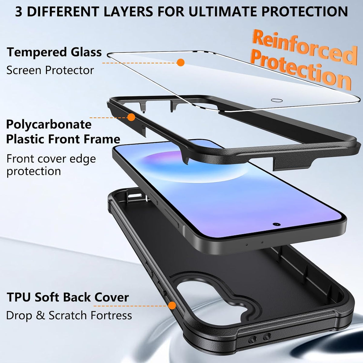 Hensinple for Samsung Galaxy A37 5G Phone Case with Screen Protector, Heavy Duty Military Shockproof Full Body Durable TPU Protective Cover Case for Samsung A37 5G (Black)