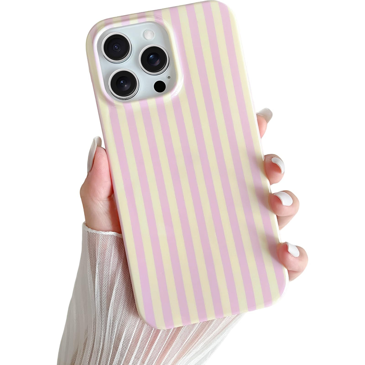 Yeddabox for iPhone 16 Pro Case Cute Striped Phone Case Soft TPU Slim Shockproof Phone Cover for Women Girls, Pink and Yellow