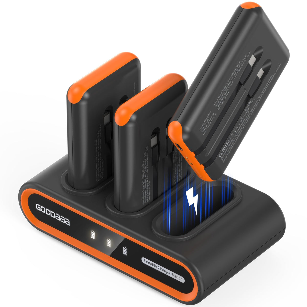 GOODaaa Portable Charger, 3-Pack 10000mAh Slim Power Bank Built in Cables