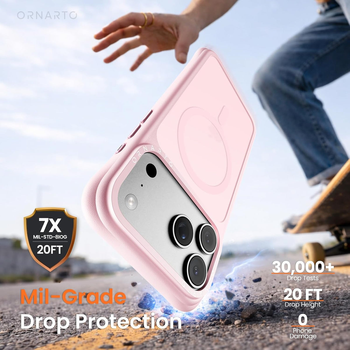 ORNARTO Magnetic for iPhone 17 Pro Max Case, Translucent Matte, Chalk Pink