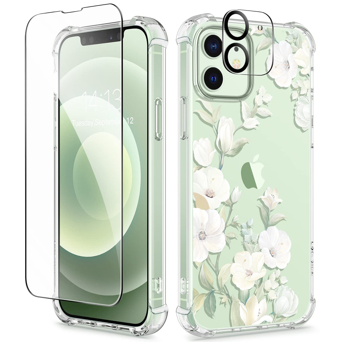 GVIEWIN for iPhone 14 Case Floral, Screen Protector & Camera Lens Protector