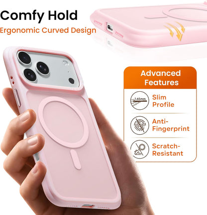 ORNARTO Magnetic for iPhone 17 Pro Max Case, Translucent Matte, Chalk Pink
